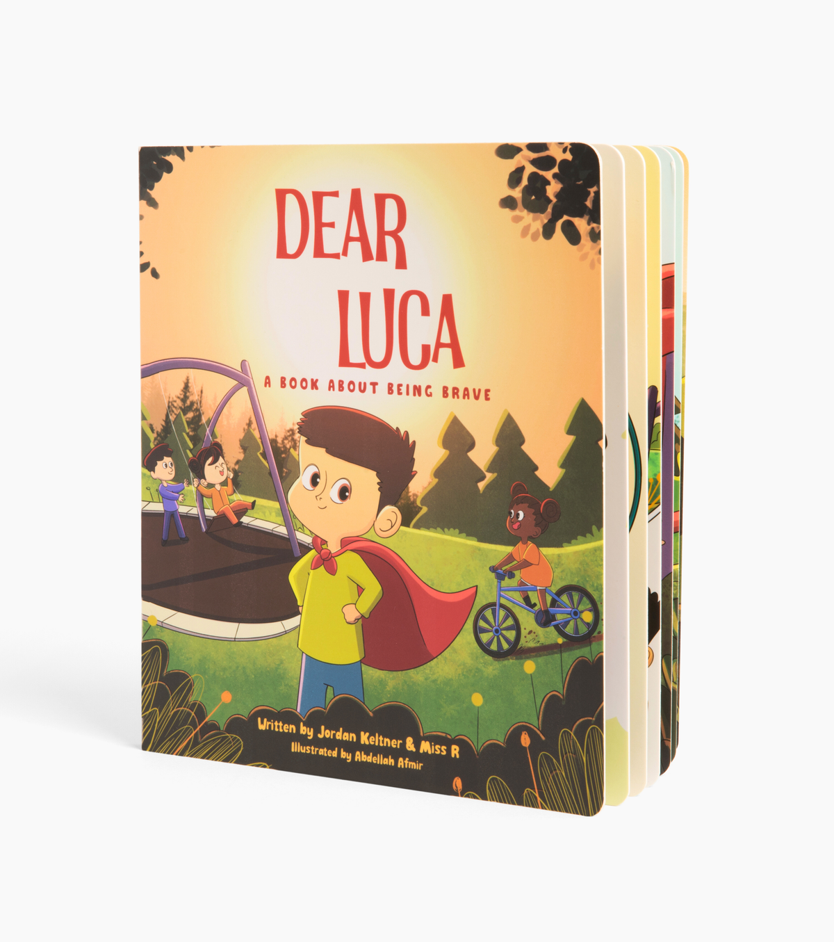 Dear Luca: A Book About Being Brave board book, angled view showing thick sturdy pages