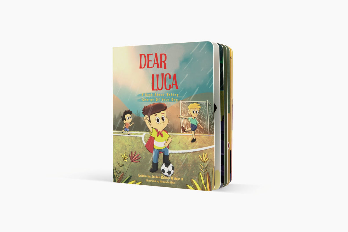 Dear Luca: A Book About Taking Charge of Your Day board book, angled view showing thick sturdy pages